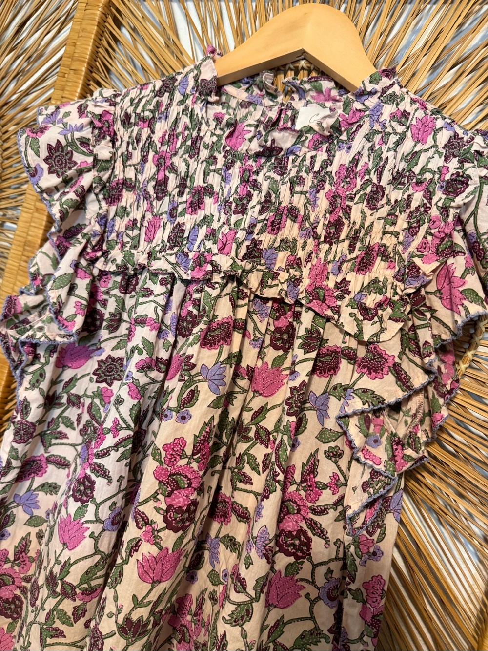 Cleobella Virginia Blouse in Kaia Print Pink Floral Ruffle Smocked SZ S - Picture 3 of 8